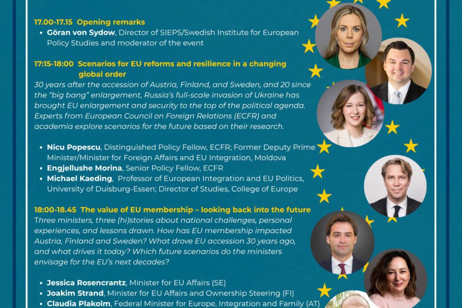 Flyer zu dem Seminar mit dem Titel "30 years in the EU: Looking back into the future", das am 17. November 2025 stattfindet.