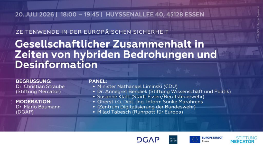 Flyer zur Veranstaltung "Zeitenwende in der Europäischen Sicherheit - Zeitenwende in der europäischen Sicherheit: gesellschaftlicher Zusammenhalt in Zeiten von hybriden Bedrohungen"